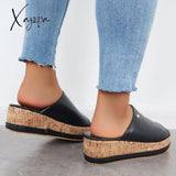 Xajzpa - Comfortable Cork Footbed Slip-On Sandals Platform Wedge Slippers