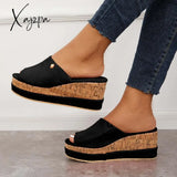 Xajzpa - Comfortable Cork Footbed Slip-On Sandals Platform Wedge Slippers