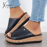 Xajzpa - Comfortable Cork Footbed Slip-On Sandals Platform Wedge Slippers Cool-Black / 5