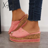 Xajzpa - Comfortable Cork Footbed Slip-On Sandals Platform Wedge Slippers Pink / 5