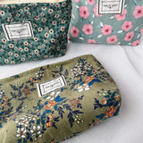 Xajzpa - Corduroy Make Up Bag Organizer Clutch Retro Flower Print Cosmetic Wash Women Travel Makeup