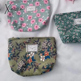 Xajzpa - Corduroy Make Up Bag Organizer Clutch Retro Flower Print Cosmetic Wash Women Travel Makeup