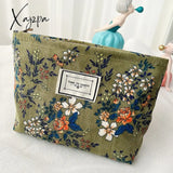 Xajzpa - Corduroy Make Up Bag Organizer Clutch Retro Flower Print Cosmetic Wash Women Travel Makeup