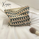 Xajzpa - Corduroy Make Up Bag Organizer Clutch Retro Flower Print Cosmetic Wash Women Travel Makeup