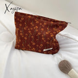 Xajzpa - Corduroy Make Up Bag Organizer Clutch Retro Flower Print Cosmetic Wash Women Travel Makeup