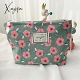 Xajzpa - Corduroy Make Up Bag Organizer Clutch Retro Flower Print Cosmetic Wash Women Travel Makeup