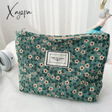 Xajzpa - Corduroy Make Up Bag Organizer Clutch Retro Flower Print Cosmetic Wash Women Travel Makeup