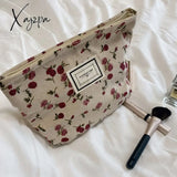 Xajzpa - Corduroy Make Up Bag Organizer Clutch Retro Flower Print Cosmetic Wash Women Travel Makeup