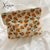 Xajzpa - Corduroy Make Up Bag Organizer Clutch Retro Flower Print Cosmetic Wash Women Travel Makeup