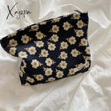 Xajzpa - Corduroy Make Up Bag Organizer Clutch Retro Flower Print Cosmetic Wash Women Travel Makeup