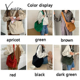 Xajzpa - Corduroy Tote Bag For Women 2023 Fashion Solid Color Shoulder With Side Pocket Girl Autumn