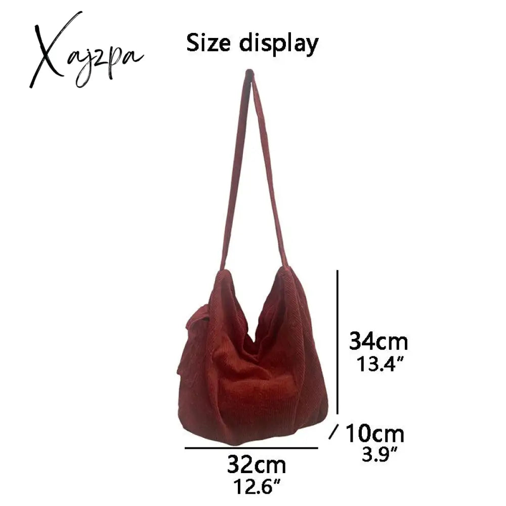 Xajzpa - Corduroy Tote Bag For Women 2023 Fashion Solid Color Shoulder With Side Pocket Girl Autumn