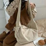 Xajzpa - Corduroy Tote Bag For Women 2023 Fashion Solid Color Shoulder With Side Pocket Girl Autumn