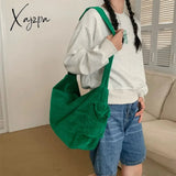 Xajzpa - Corduroy Tote Bag For Women 2023 Fashion Solid Color Shoulder With Side Pocket Girl Autumn