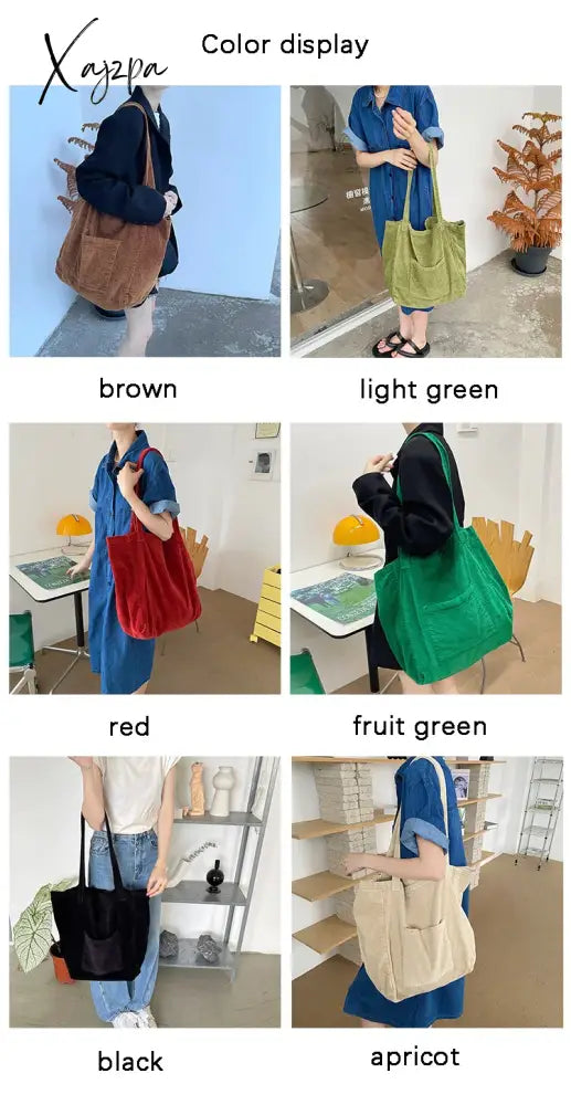 Xajzpa - Corduroy Totes Bags For Women Solid Color Shoulder Girls Casual Large Capacity Open Eco