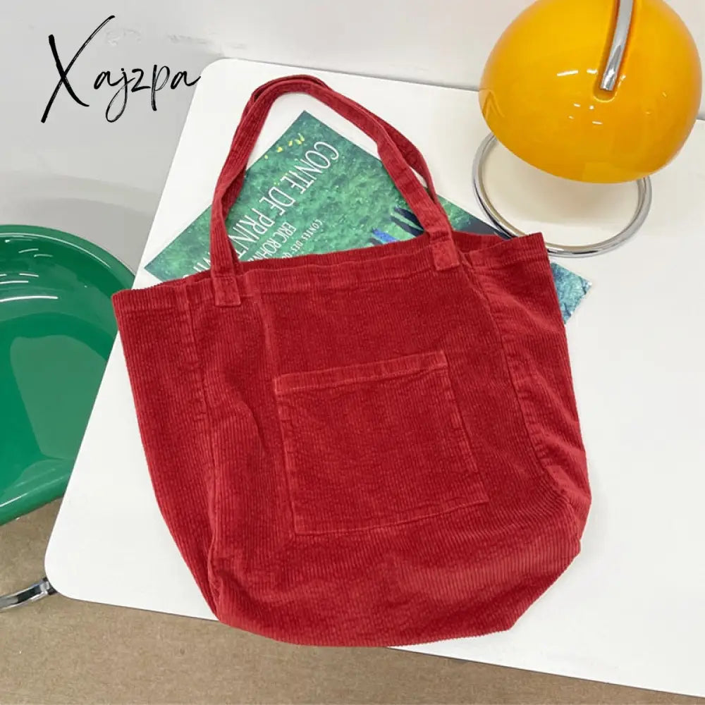 Xajzpa - Corduroy Totes Bags For Women Solid Color Shoulder Girls Casual Large Capacity Open Eco