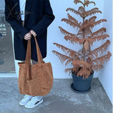 Xajzpa - Corduroy Totes Bags For Women Solid Color Shoulder Girls Casual Large Capacity Open Eco