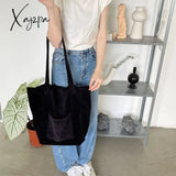 Xajzpa - Corduroy Totes Bags For Women Solid Color Shoulder Girls Casual Large Capacity Open Eco
