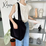 Xajzpa - Corduroy Totes Bags For Women Solid Color Shoulder Girls Casual Large Capacity Open Eco