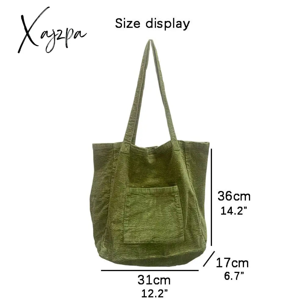 Xajzpa - Corduroy Totes Bags For Women Solid Color Shoulder Girls Casual Large Capacity Open Eco