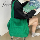 Xajzpa - Corduroy Totes Bags For Women Solid Color Shoulder Girls Casual Large Capacity Open Eco