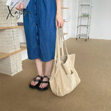 Xajzpa - Corduroy Totes Bags For Women Solid Color Shoulder Girls Casual Large Capacity Open Eco