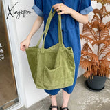 Xajzpa - Corduroy Totes Bags For Women Solid Color Shoulder Girls Casual Large Capacity Open Eco