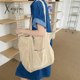 Xajzpa - Corduroy Totes Bags For Women Solid Color Shoulder Girls Casual Large Capacity Open Eco
