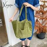 Xajzpa - Corduroy Totes Bags For Women Solid Color Shoulder Girls Casual Large Capacity Open Eco