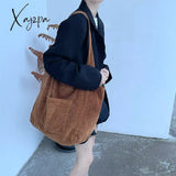 Xajzpa - Corduroy Totes Bags For Women Solid Color Shoulder Girls Casual Large Capacity Open Eco