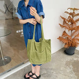 Xajzpa - Corduroy Totes Bags For Women Solid Color Shoulder Girls Casual Large Capacity Open Eco