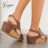 Xajzpa - Cork Platform Wedges Slingback Ankle Buckle Strap Sandals