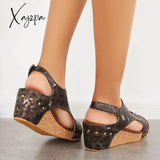 Xajzpa - Cork Platform Wedges Slingback Ankle Buckle Strap Sandals