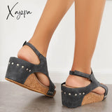 Xajzpa - Cork Platform Wedges Slingback Ankle Buckle Strap Sandals