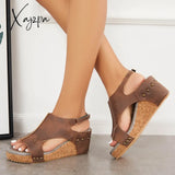 Xajzpa - Cork Platform Wedges Slingback Ankle Buckle Strap Sandals