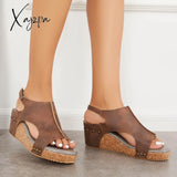 Xajzpa - Cork Platform Wedges Slingback Ankle Buckle Strap Sandals