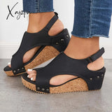 Xajzpa - Cork Platform Wedges Slingback Ankle Buckle Strap Sandals