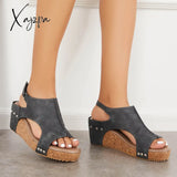 Xajzpa - Cork Platform Wedges Slingback Ankle Buckle Strap Sandals