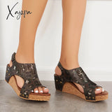 Xajzpa - Cork Platform Wedges Slingback Ankle Buckle Strap Sandals