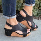 Xajzpa - Cork Platform Wedges Slingback Ankle Buckle Strap Sandals Black / 5