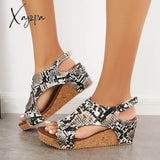 Xajzpa - Cork Platform Wedges Slingback Ankle Buckle Strap Sandals Snake / 5