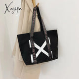 Xajzpa - Cotton Canvas Tote Shopping Bag Lady Bag Big Capacity Pockets Girl Messenger Bag School Books Travel Beach Tote Bags For Women