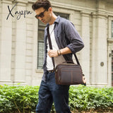 Xajzpa - Crazy Horse Leather Men Messenger Bag Vintage Man Crossbody Handbags Large Capacity Male