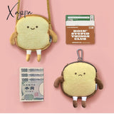 Xajzpa - Creative Bread Toast Plush Shoulder Bag Girls Coin Purse Card Holder Female Casual Cute