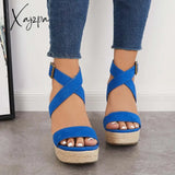 Xajzpa - Criss Cross Ankle Strap Espadrille Wedge Platform Sandals Wedges