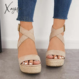 Xajzpa - Criss Cross Ankle Strap Espadrille Wedge Platform Sandals Wedges