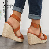 Xajzpa - Criss Cross Ankle Strap Espadrille Wedge Platform Sandals Wedges