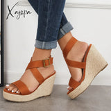 Xajzpa - Criss Cross Ankle Strap Espadrille Wedge Platform Sandals Wedges