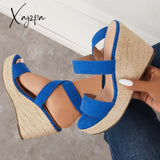 Xajzpa - Criss Cross Ankle Strap Espadrille Wedge Platform Sandals Wedges