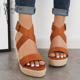 Xajzpa - Criss Cross Ankle Strap Espadrille Wedge Platform Sandals Wedges